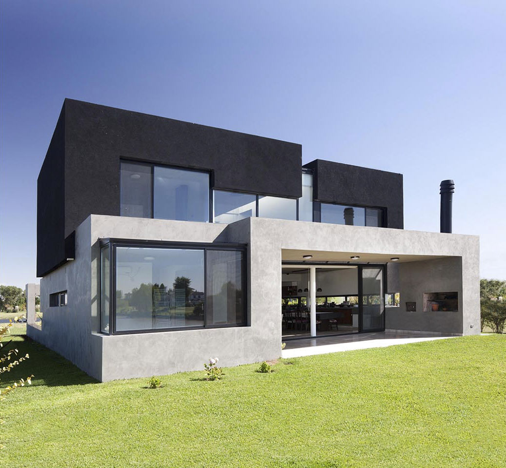 casas modernas, fachadas con dos materiales
